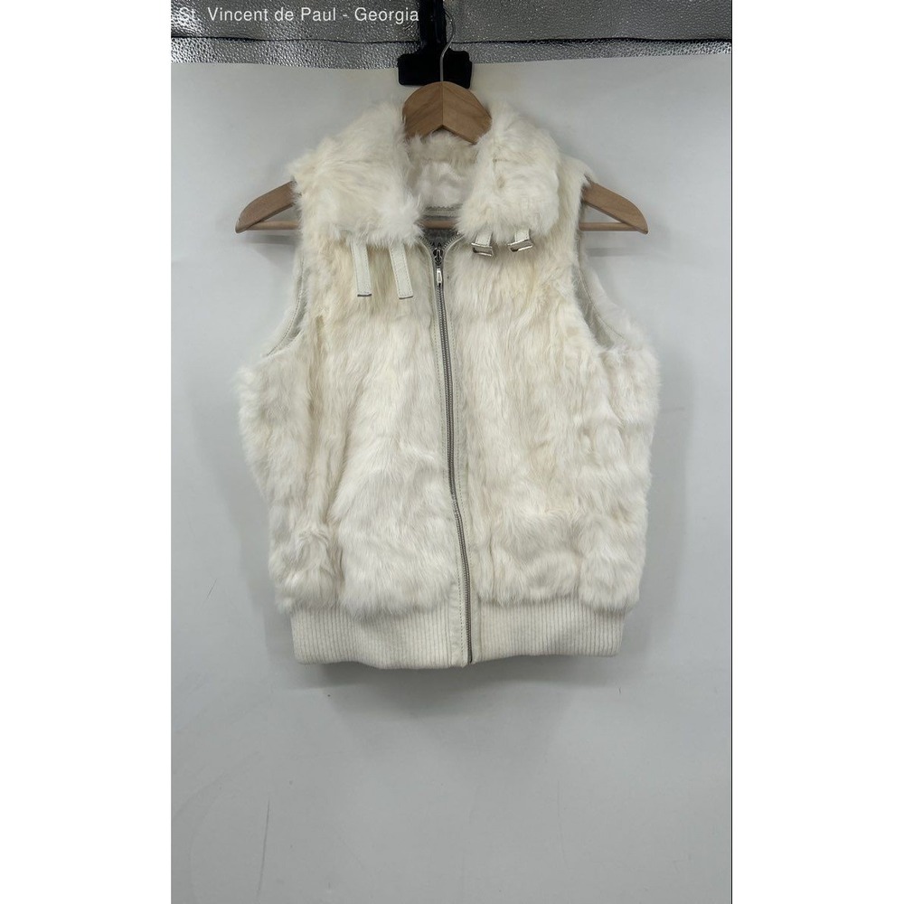 Wilsons Leather Maxima Rabbit Fur Full Zip Vest Women's Large White Leather